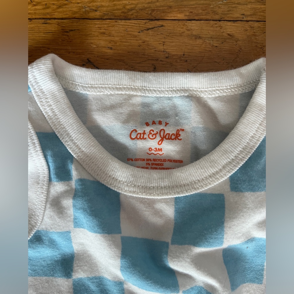 Cat & Jack Blue and White Checkered Baby Romper - Picture 3 of 3